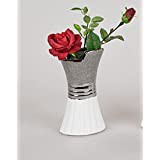 Dekorative Blumenvase Vase Keramik 30cm weiss-silber