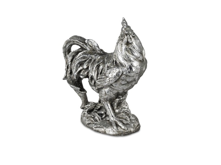Tierfigur Hahn , Silberfarben, 19 cm, Stolzer Hahn Skulptur- Dekoration für Ostern