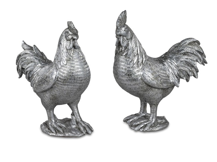  Tier Figuren Hahn und Henne 26cm Festival-Silber- Dekoration für Ostern 