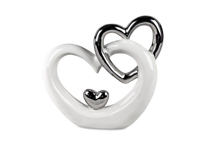 Dekoratives großes  Herz  24cm aus  Keramik weiss u. silberfarbend Figur, Skulptur Dekoobjekt für ein schönes zu Hause oder als Hochzeitsgeschenk