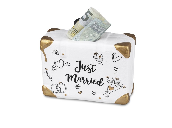 Spardose Koffer Just Married | Hochzeitsgeschenk Geldgeschenk Geschenk Hochzeit | 14 cm