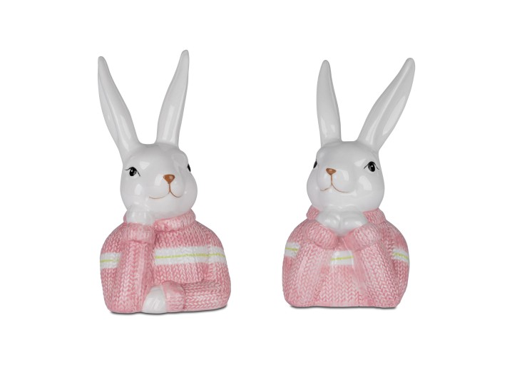Figur Osterhase Büste Hase 14cm in Rosa-Weiss - Dekoration Ostern
