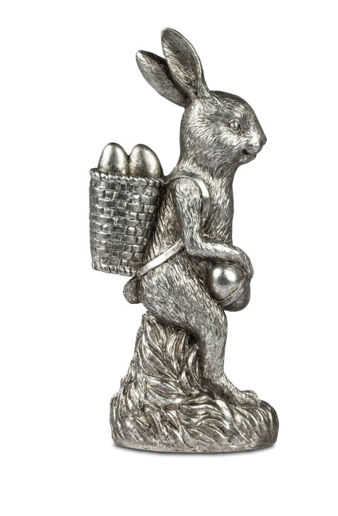 Tierfigur Hase , Antik Silberfarben, 24 cm, Stolzer Hase Skulptur - Dekoration für Ostern
