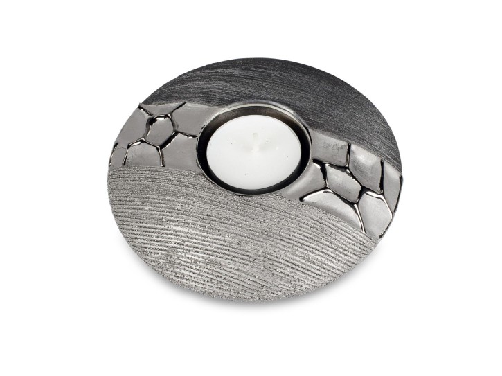 Formano Teelichtleuchte Windlicht Kerzenhalter Rund Keramik Silber-Grau D.13cm
