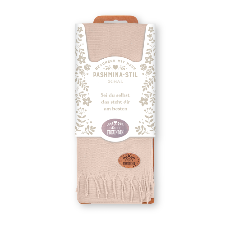 Tuch Schal Damen personalisiert m. Namen oder Monogramm in Pastelltönen 70x200cm/  Beste Freundin (Beige)