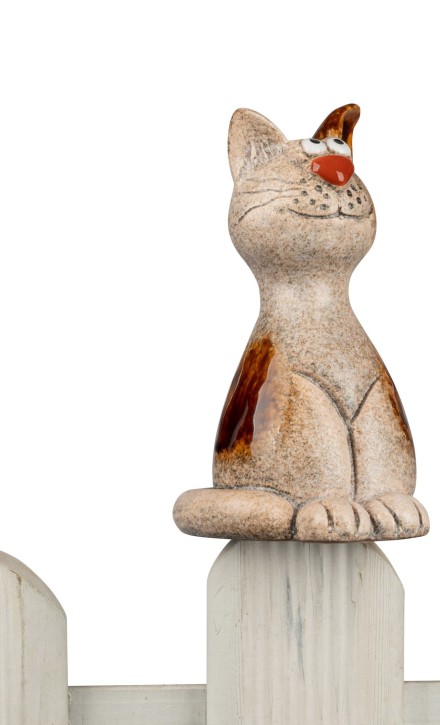 Zaunsitzer Zaunfigur Zaundeko Katze sort. 18cm aus Steinzeug