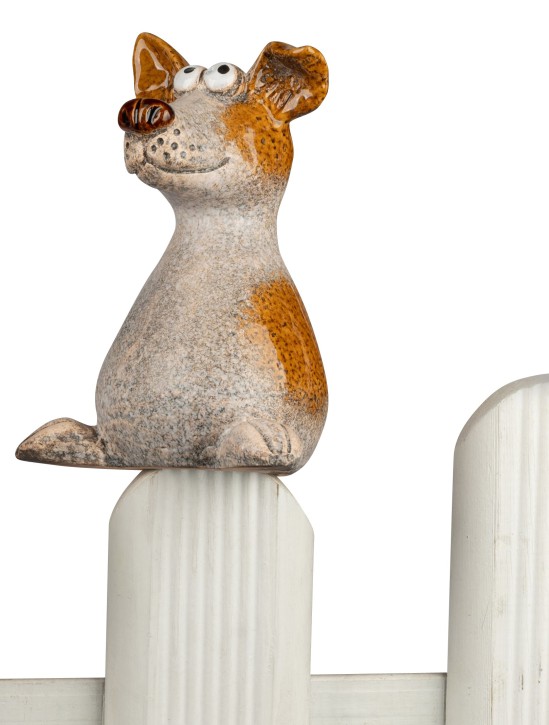 Zaunsitzer Zaunfigur Zaundeko Hund sort. 18cm aus Steinzeug
