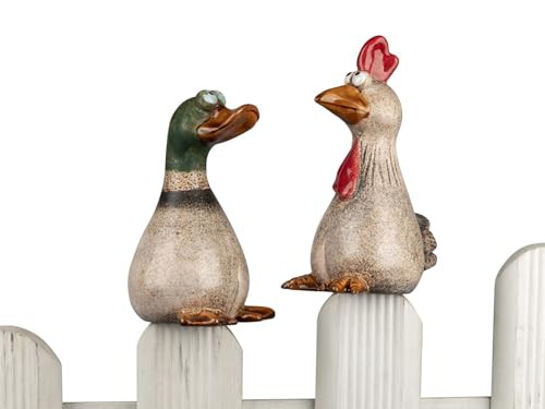 Zaundeko 2er-Set Gans und Huhn 18 + 20 cm Figur Steinzeug zum Aufstecken 