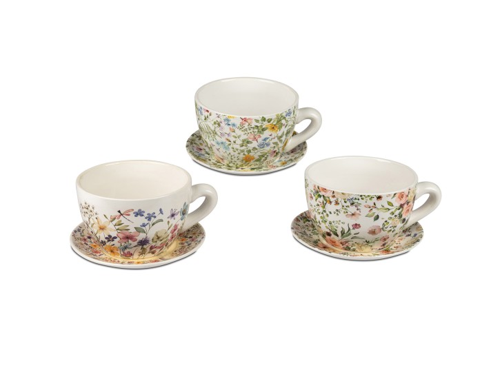 1 von 3 Stück Frühlingsdeko  Pflanztasse  Pflanztopf 19 cm mit Blumendekor