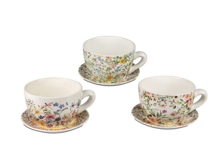 1 von 3 Stück Frühlingsdeko  Pflanztasse  Pflanztopf 23 cm mit Blumendekor