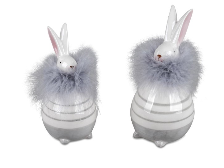 Geschenke und Dekoration zu Ostern- lustiger Hase Osterhase mit Federn 13cm aus Keramik