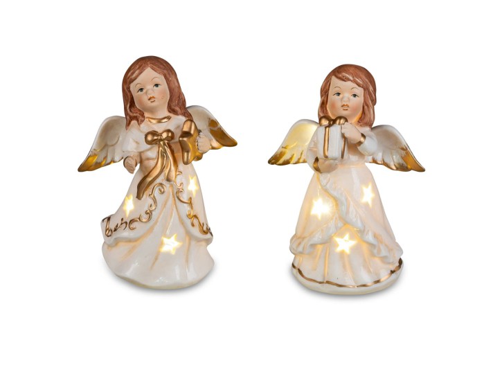 1 von 2 Weihnachtsschmuck Engel Figur aus Porzellan 12cm mit LED Licht sortierter Artikel Lieferumfang 1 Stück