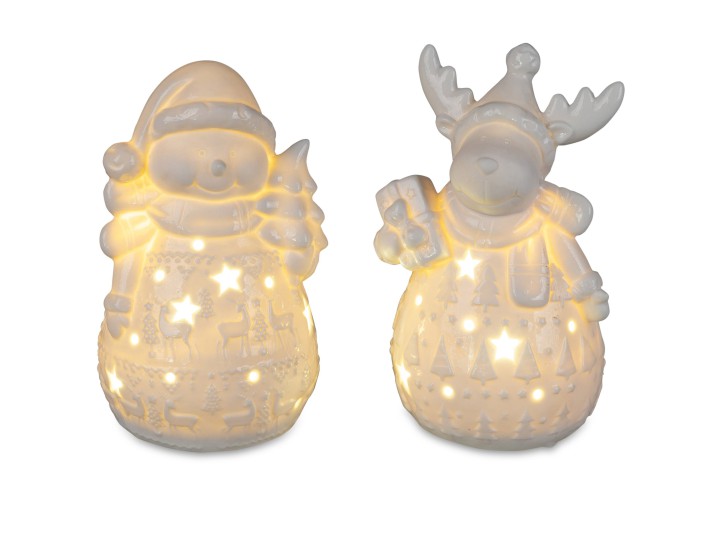 Formano Dekorative Winterfigur Schneemann oder Rentier für Winter und Weihnachten 14cm mit LED und Timer
