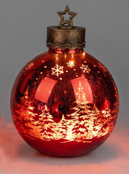 Dekoration Weihnachten Beleuchtete Weihnachtskugel 35cm Deko-Kugel Frosty-Rot mit LED-Licht 