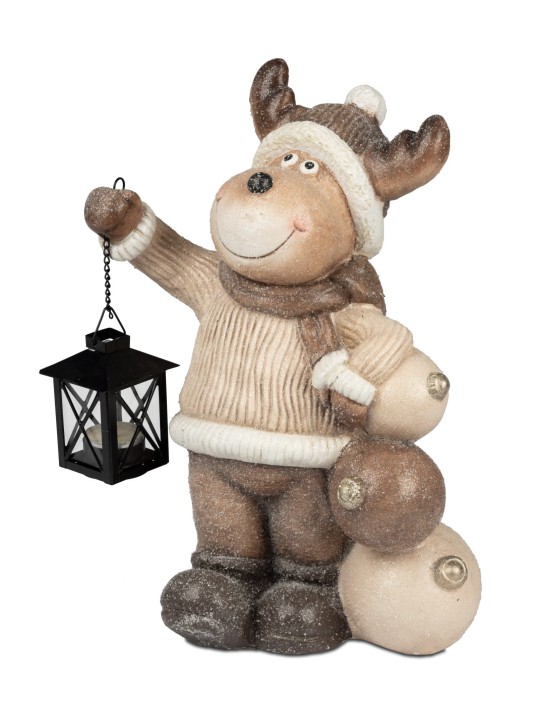 Großer Formano Dekorativer Elch mit Laterne creme-braun für Winter und Weihnachten ca. 40  Deko im Haus