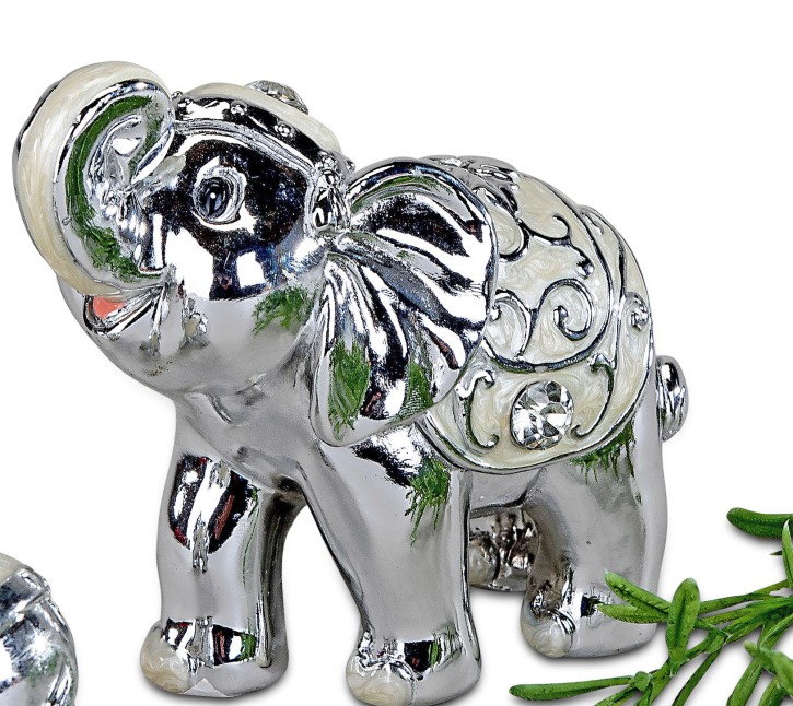 dekorativer Elefant Höhe 8cm in Perarl silber