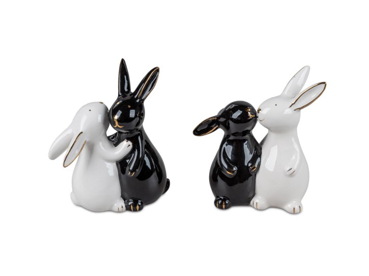 Geschenke und Dekoration zu Ostern- 1 Stueck von 2 lustiges Hasenpaar 10cm schwarz/weiss