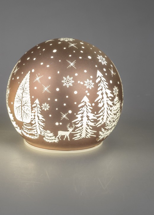 Weihnachtskugel Deko-Kugel goldfarben/weiss Winterweiss Winterwald mit LED