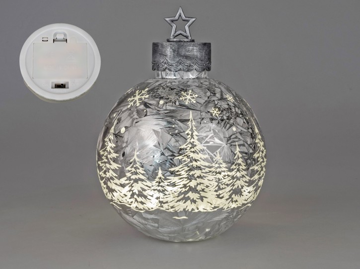 formano Große Weihnachtskugel Dekokugel Standkugel Frosty in Silber mit Wintermotiven LED Timer 35 cm Ice-Optik