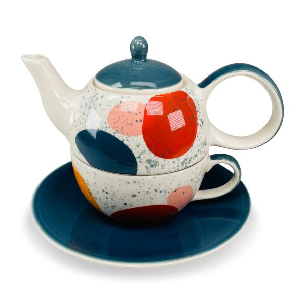 Tea for one Set Serie Lynnear Keramik, 4-teilig 1 Teekanne + 1 Deckel, 1 Teetasse und 1 Untertasse