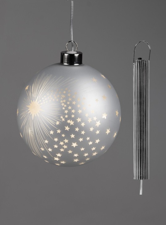 Formano Weihnachtskugel Deko Kugel Hängekugel LED Lampe Weihnachten  10 cm Spirit matt silber mit Licht