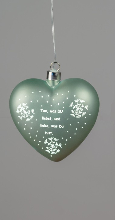 Dekoration  Beleuchtete Deko-Herz hängend 12cm mit Spruch: Tue was Du liebst 