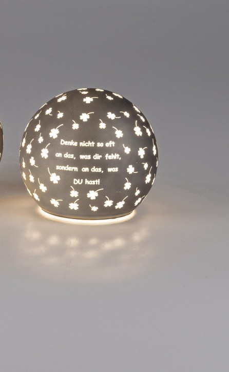1 Stück  Deko-Licht Kugel braun mit LED-Licht + Timer 10cm mit Spruch: Denk nicht so oft an