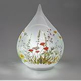 formano LED Deko Tropfen Glas Blumenwiese 21 cm Matte Glasleuchte mit Blumen-Dekor - Timer 6h/18h, batteriebetrieben (3× AA), stimmungsvolles Ambientelicht für Tisch, Fensterbank & Regal