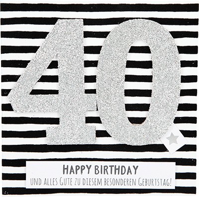Glamour Glitzer Grußkarte Klappkarte mit Umschlag zum 40. Geburtstag ,quadratisch 004