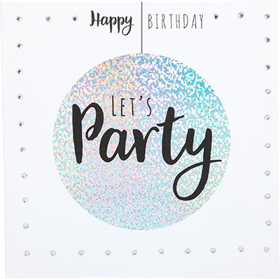 Glamour Glitzer Grußkarte Klappkarte mit Umschlag Happy Birthday Let's Party  ,quadratisch 024