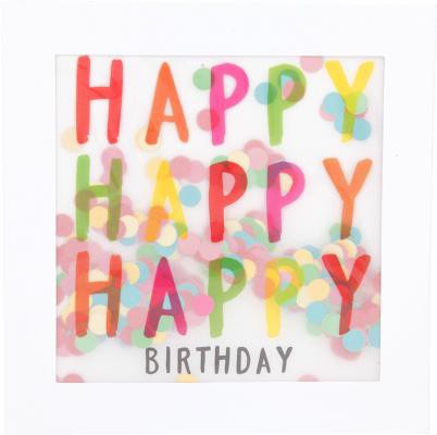 Glamour Glitzer Grußkarte Klappkarte mit Umschlag Happy Birthday ,quadratisch 036