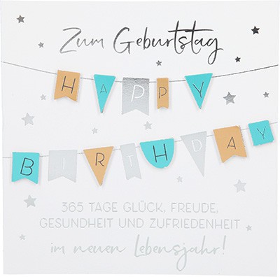 Glamour Glitzer Grußkarte Klappkarte mit Umschlag Zum Geburtstag Happy Birthday 365 Tage..  ,quadratisch 038