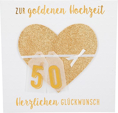 Glamour Glitzer Grußkarte Klappkarte mit Umschlag Zur Goldhochzeit Herzlichen Glückwunsch  ,quadratisch 048