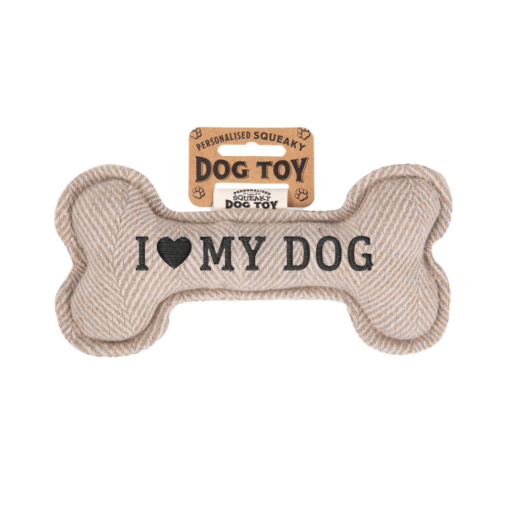 Quietschender Hunde Knochen form-Hundespielzeug I love my dog -cream
