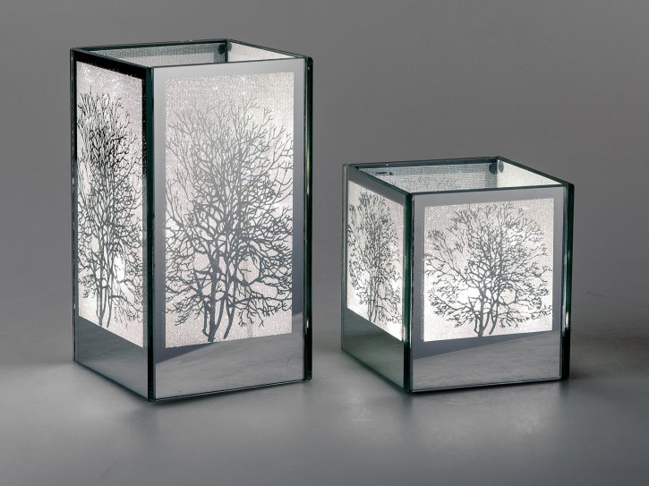 formano Deko Licht, Tisch Lampe Mirror Tree H. 18cm 10x10cm mit LED Silber