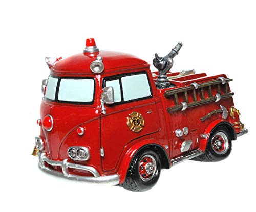 Kremers Schatzkiste Sparschwein Feuerwehrauto 19 cm Nostalgie Spardose Polyresin Groß Handbemalt mit vielen Details Feuerwehr
