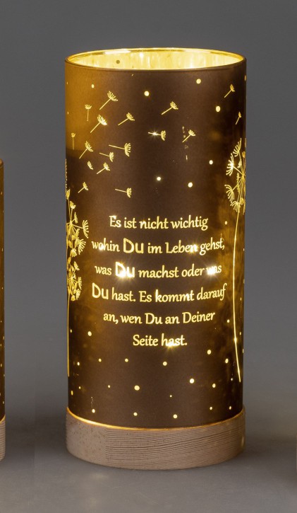 Dekoration 1 Stück Deko-Licht 15cm mit Spruch und Timer-braun m. holzsockel-Es ist nicht wichtig..