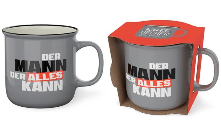 Tasse Becher Keramik grau, 250 ml, Tasse mit Spruch, 1 Stück -Der Mann der alles kann