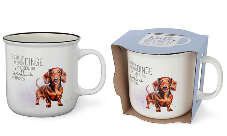 Tasse Becher Keramik weiss, 250 ml, Tasse mit Spruch Dackel, 1 Stück - Es sind die kleinen Dinge