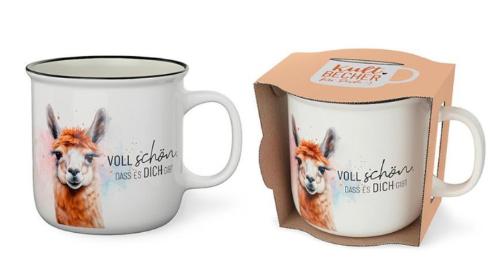 Tasse Becher Keramik weiss, 250 ml, Tasse mit Spruch Lama, 1 Stück - Voll schön