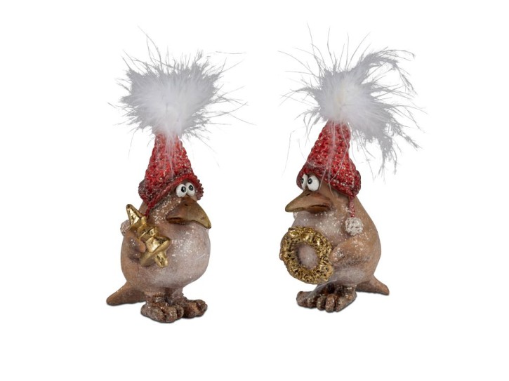 Wintervogel lustiger Vogel Figuren Set mit Federn, 2 Stück, 10 cm ,Winter Weihnachten Dekoration