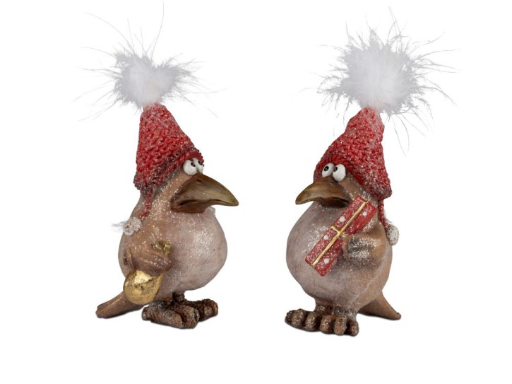 Wintervogel lustiger Vogel Figuren Set mit Federn, 2 Stück, 13 cm ,Winter Weihnachten Dekoration