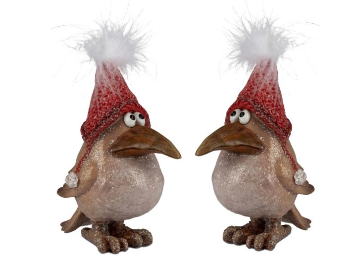 Wintervogel lustiger Vogel Figuren Set mit Federn, 2 Stück, 17 cm ,Winter Weihnachten Dekoration