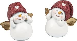 2 Stück im Set -  Dekorativer  Schneemann Deko Figur aus  Keramik