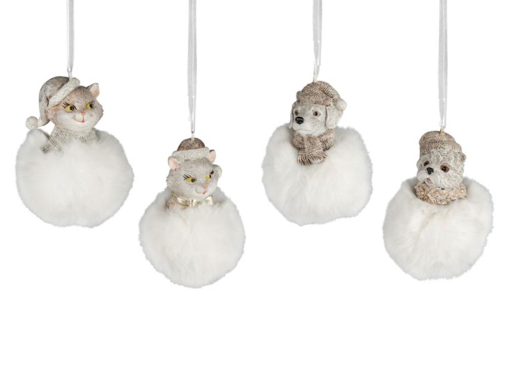 4 x Hänger Weihnachtsbaum Winter| Hunde+Katzen im Set  | Hängedeko Dekohänger | 10 cm