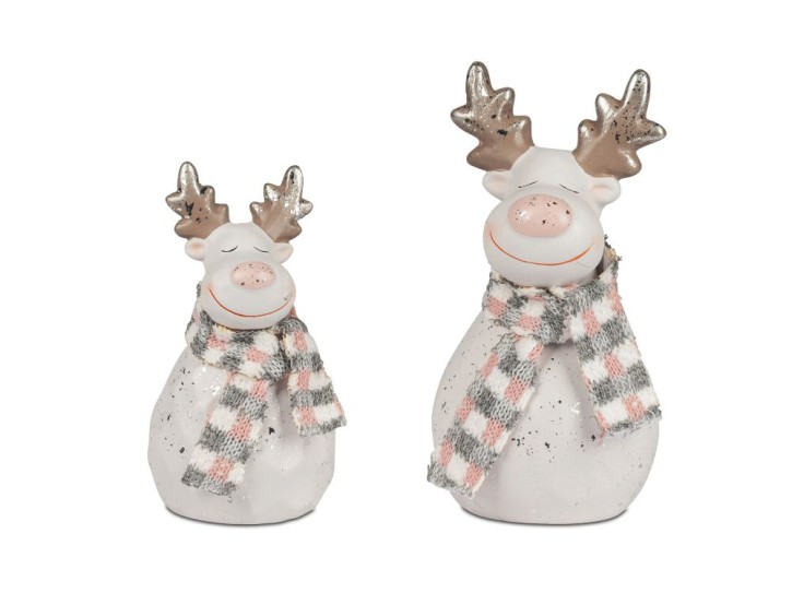 2 Stück im Set  Dekorativer  Elch Rentier mit Schal Deko Figuren aus Keramik, Winterzeit Dekofiguren