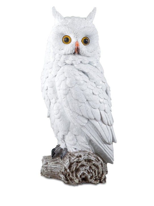  Schneeeule Dekofigur 37 cm handbemalt aus Kunststein Winterdeko