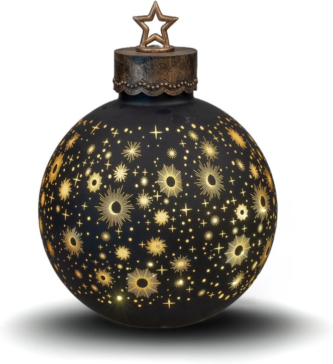 Deko-Kugel Schwarz 30cm mitLED Licht Timer Beleuchtete Glaskugel Deko - Weihnachtsdekoration Tisch Regal Deko-Kugel 6h/18h Timer
