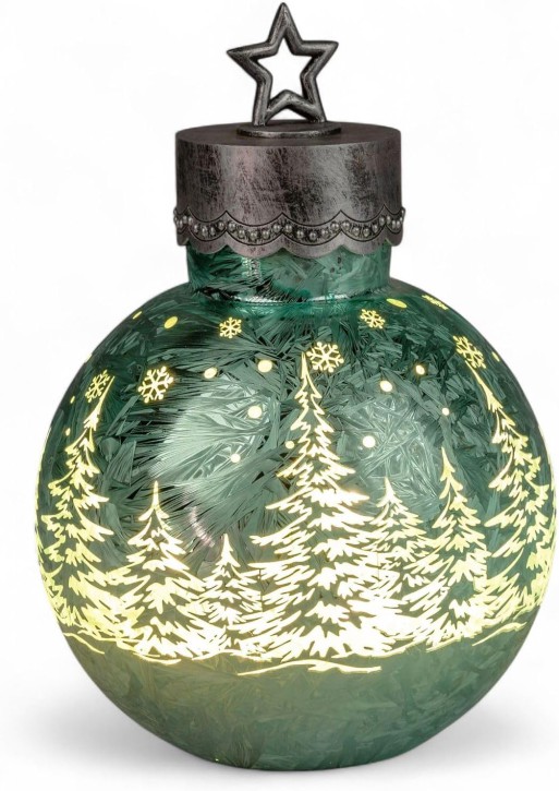LED Deko-Kugel Frosty Mint 35 cm Farb-Glaskugel Ice-Optik Timer 6h /18h beleuchtet - Batteriebetrieben