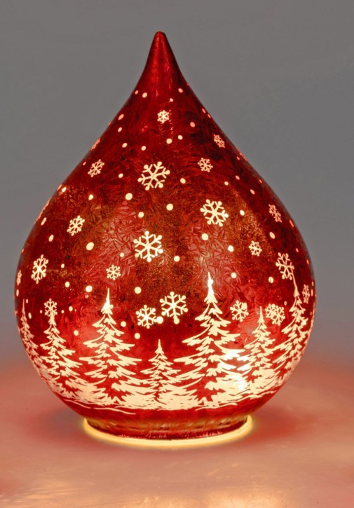 LED Deko Tropfen Rot 15 cm Glasleuchte + Timer (6h an / 18h aus) Farbglas Batteriebetrieben